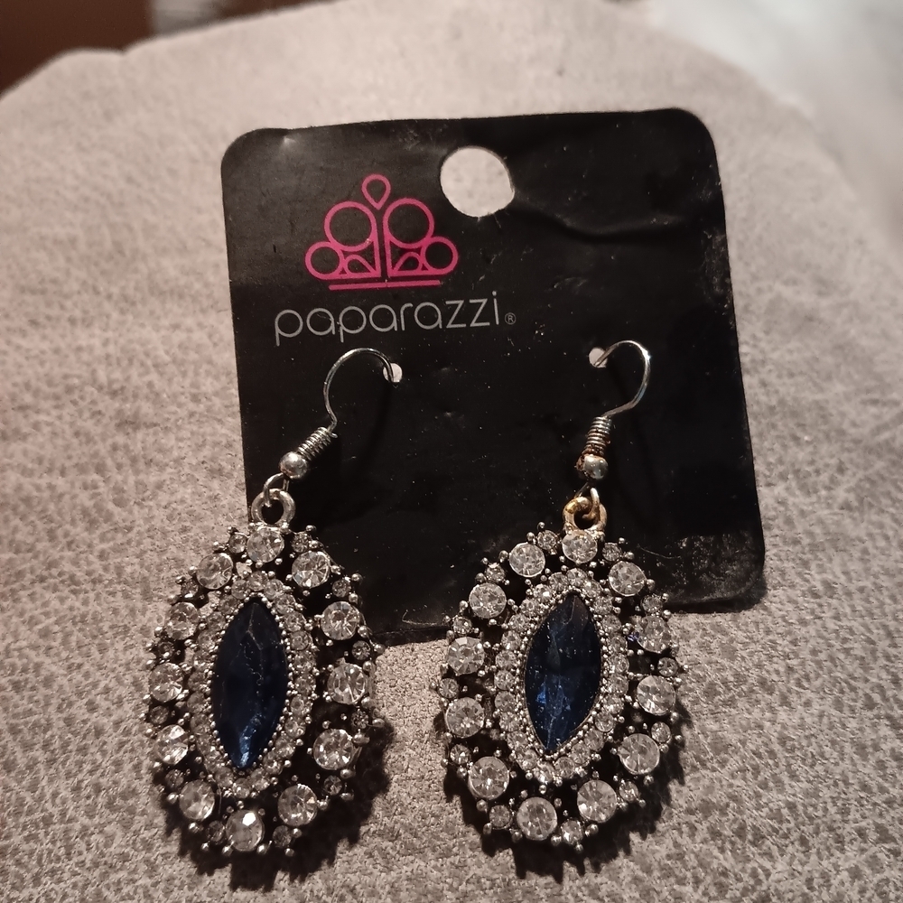Paparazzi Silver Blue Statement Earrings